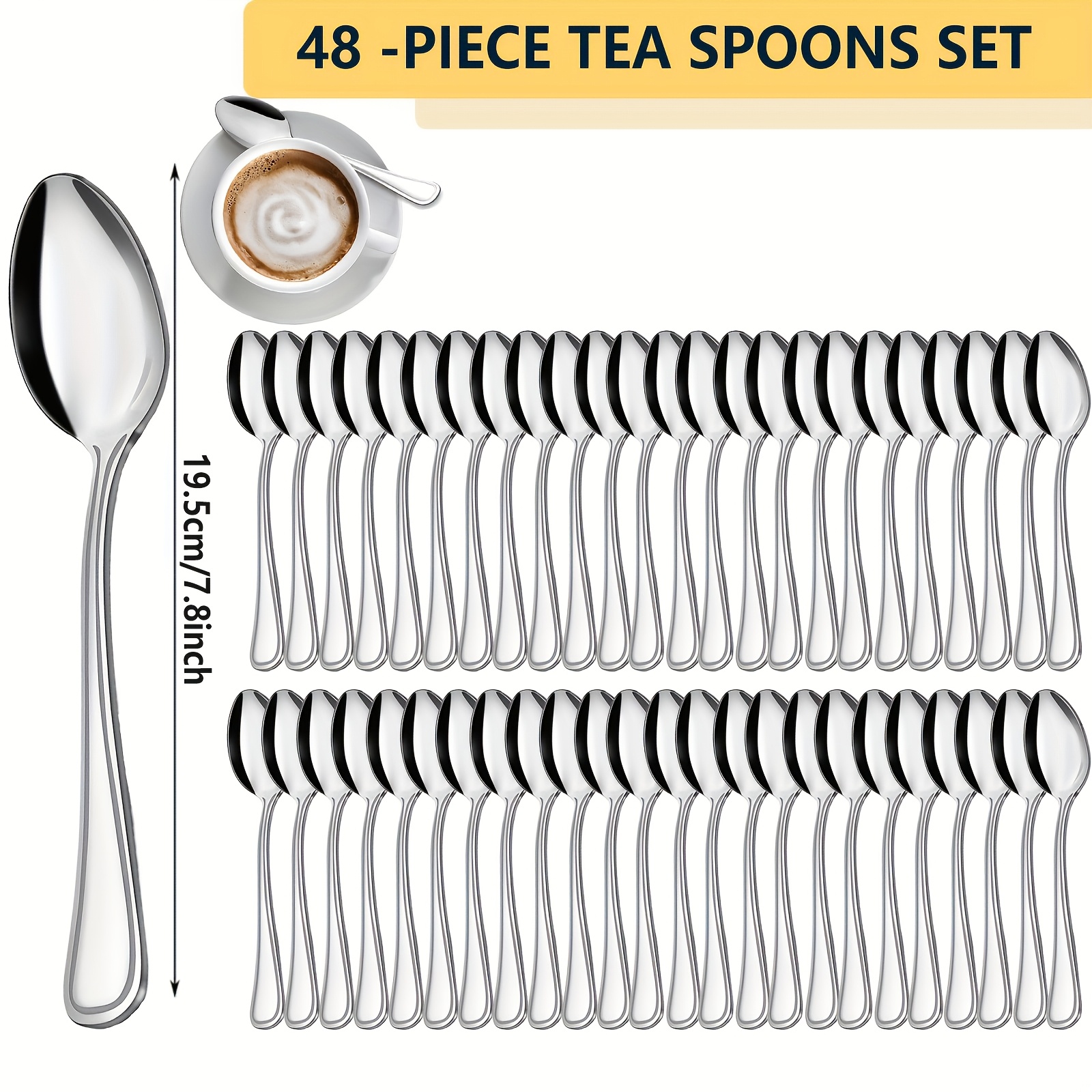 Image of Silvery Teaspoons, Striped Handle, Kitchen Additions, Dessert Spoon Teaspoon Fruit Salad Spoon, Portable Outdoor Camping Wedding Party Home Gathering Gift, Halloween Party Gift, Dishwasher Safe