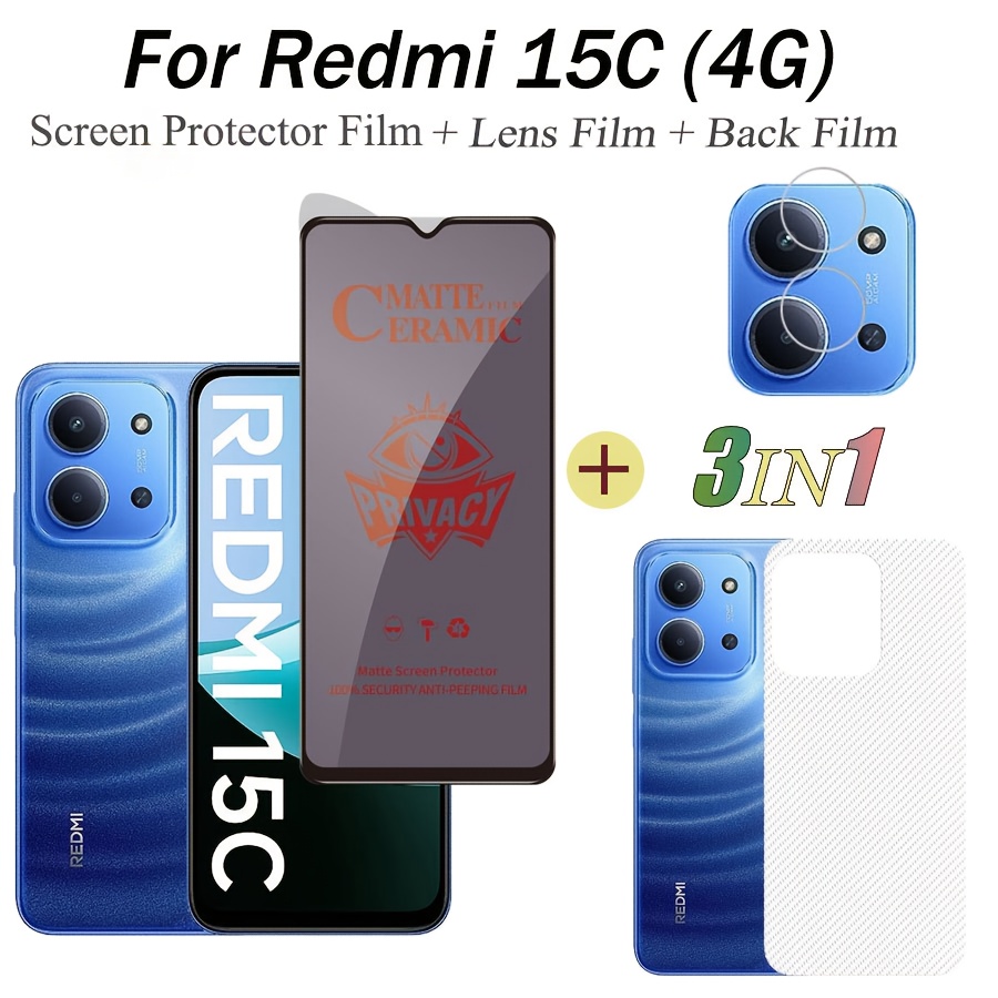 TEMU para Redmi 15C Anti-Espía Privacidad Vidrio Templado Película para Redmi 15C 4G Protector de Pantalla Lente y Película Trasera