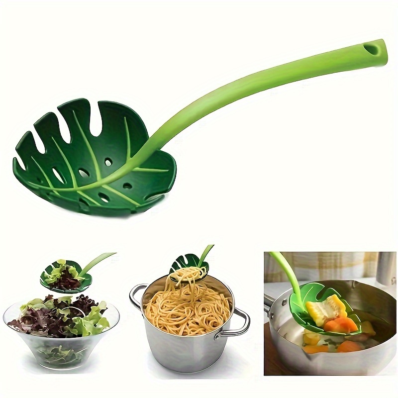 

Versatile Green Leaf-shaped Cooking Spoon - Perfect For Vegetables, Salads, Baking & Bread - Durable Plastic Kitchen Tool