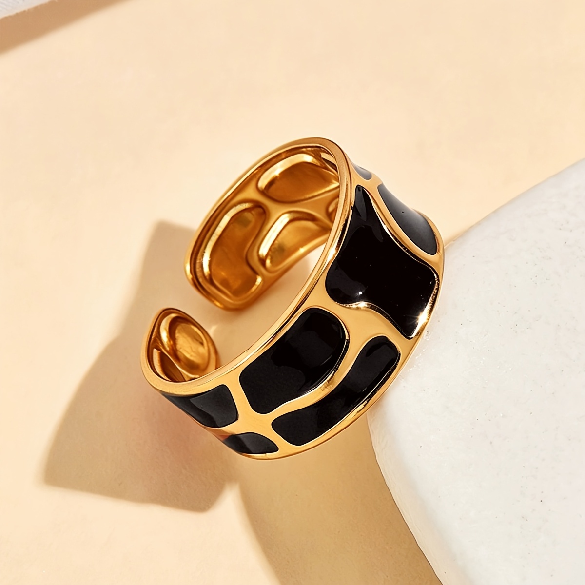 TEMU A Personalized Wide-version Geometric Irregular Design Ladies , Open Adjustable, Easy, Elegant, Temperament, Personalized Ring, Stainless Steel