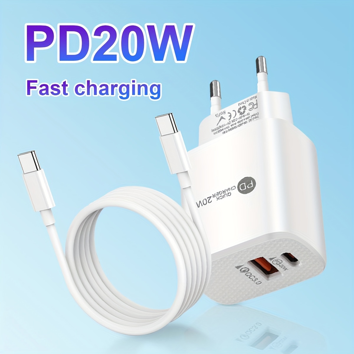 

Fast Charging Wall Charger With Usb Type-c Connector, 20w Pd Power Adapter For Travel, European Standard Plug, Compatible With Iphone 15/samsung Galaxy S23/s22/s21/s20 Series & More