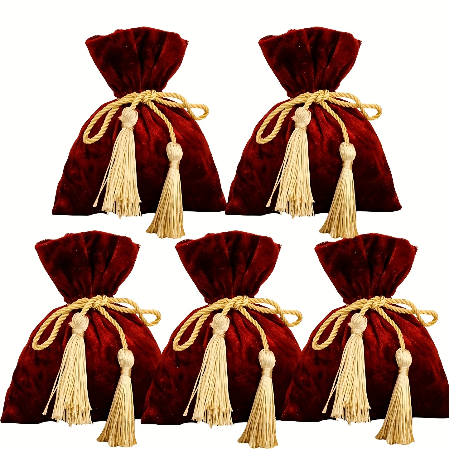TEMU 5 Drawstring Jewelry Storage Bags In Burgundy And Dark Green. Velvet Pouches Used For Storing Jewelry, Watches, And As Gift Bags For Weddings,