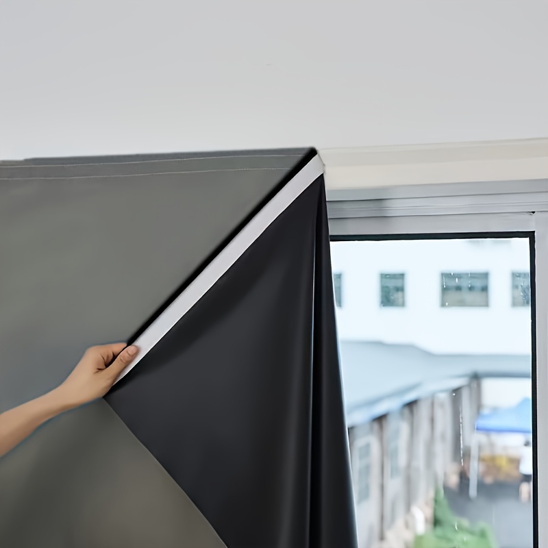 TEMU 1 rideau occultant 100% noir, adapté aux chambres à coucher, rideaux auto-adhésifs, temporaires, facile à installer, idéal pour cuisine et