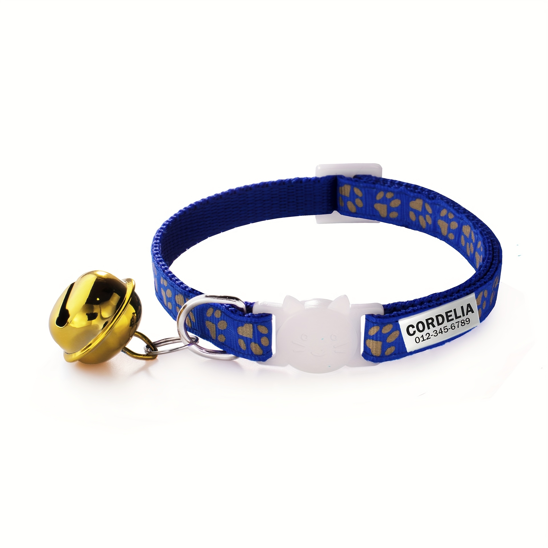 Customizable Golden Paw Print Patterned Adjustable Cat Collar with Bell
