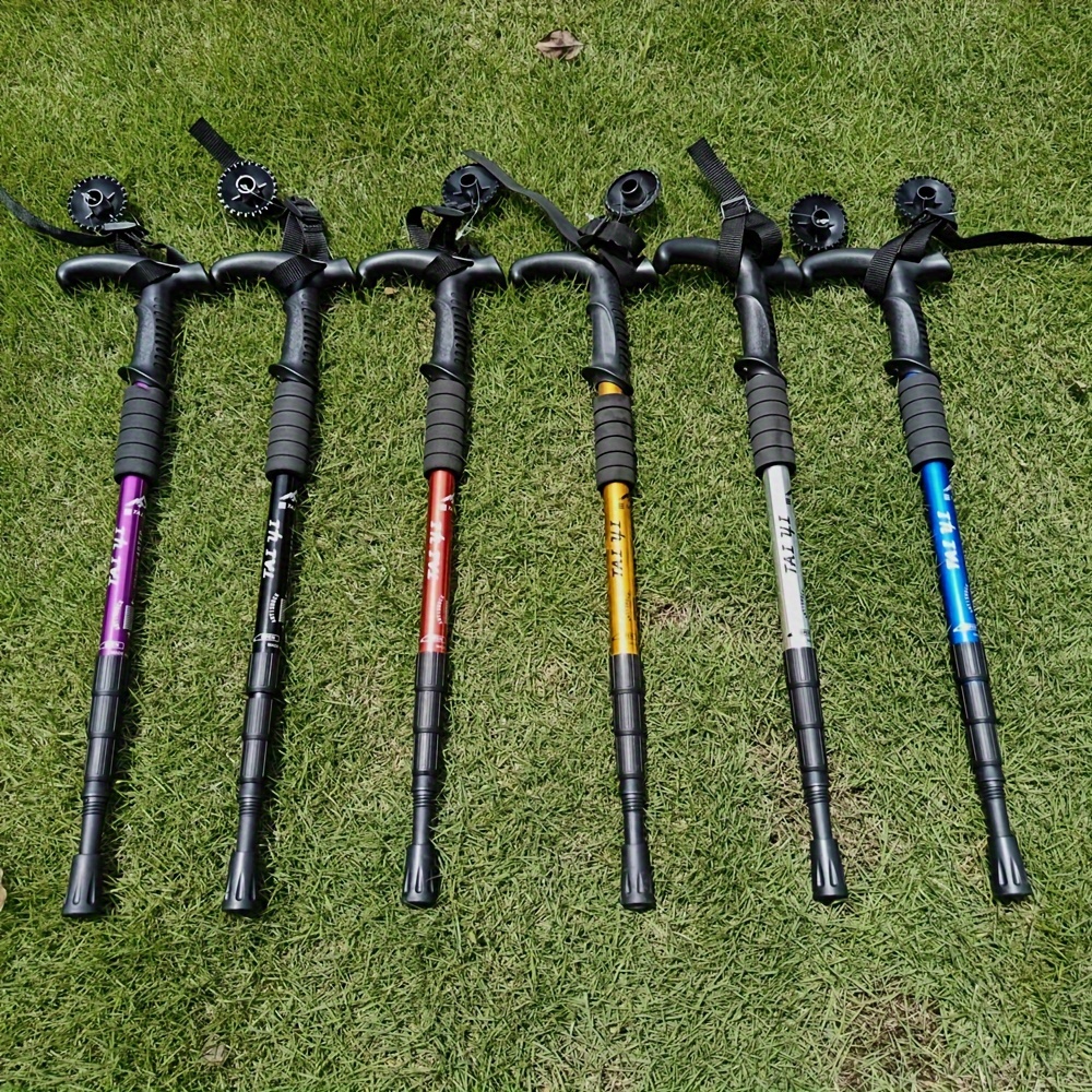 

Adjustable Trekking Poles With T-handle, Anti-shock High Strength Ultralight Aluminum Alloy, Curved Handle Walking Stick