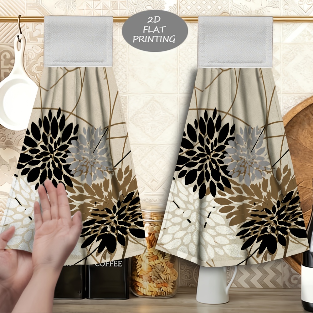 TEMU 2pcs Hanging Hand Towels Abstract Floral Pattern. Printed Multi-functional Towels, Soft Microfiber Material, Strong Absorbency, Suitable For