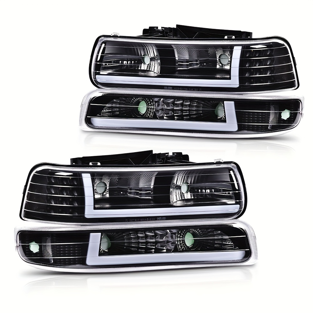 TEMU Led Drl Headlight Assembly For Silveryado 1500 2500 1999-2002 2000-2006 Headlamps Clear Lens Clear Reflector
