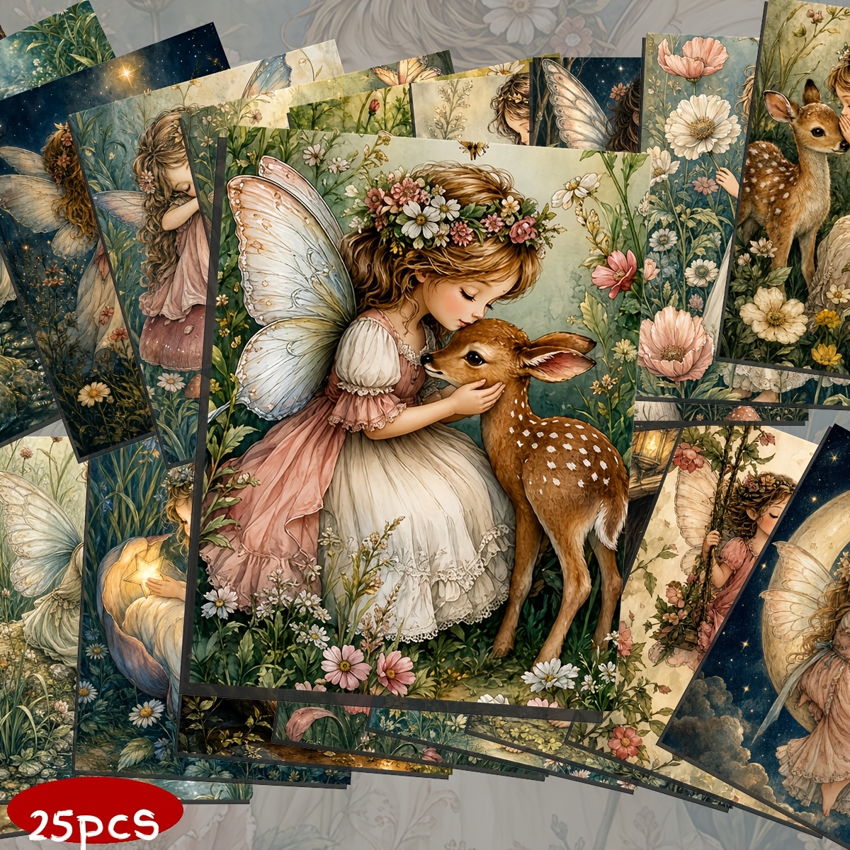 TEMU A Set Of 25 Whimsical Fairy-themed Postcards, Classic Collectible Illustrations, Suitable For Writing On Cardboard, Smooth Surfaces, Scrapbooks,
