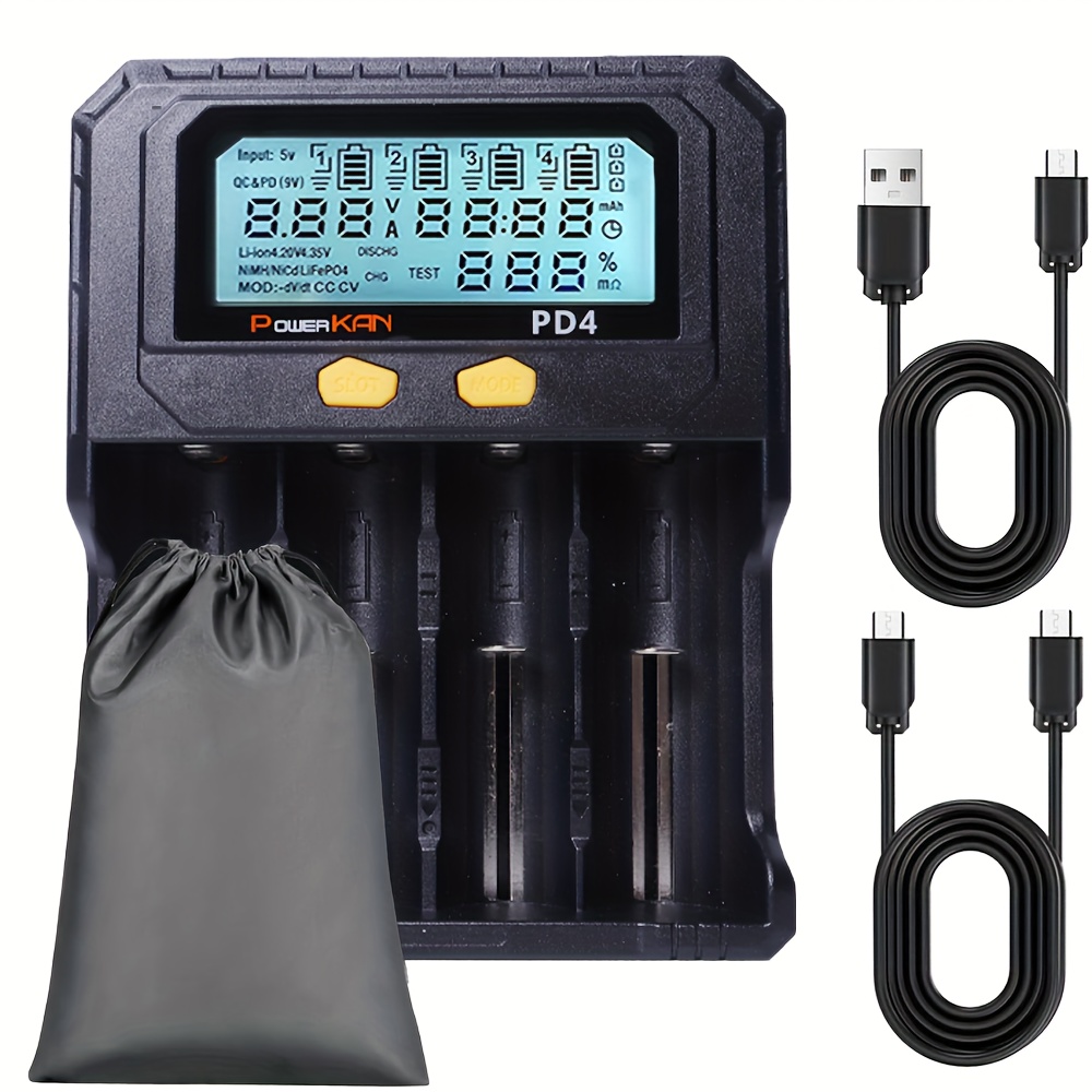 Image of Powerkan 18650 Battery Pd Charger With And Test Functions, Lithium Battery Charger, Suitable For 3.6v/3.7v/3.85v Lithium Ion/imr/inr/icr/3.2vlifepd4, 1.2v Ni-mh/ni-cd Rechargeable Battery