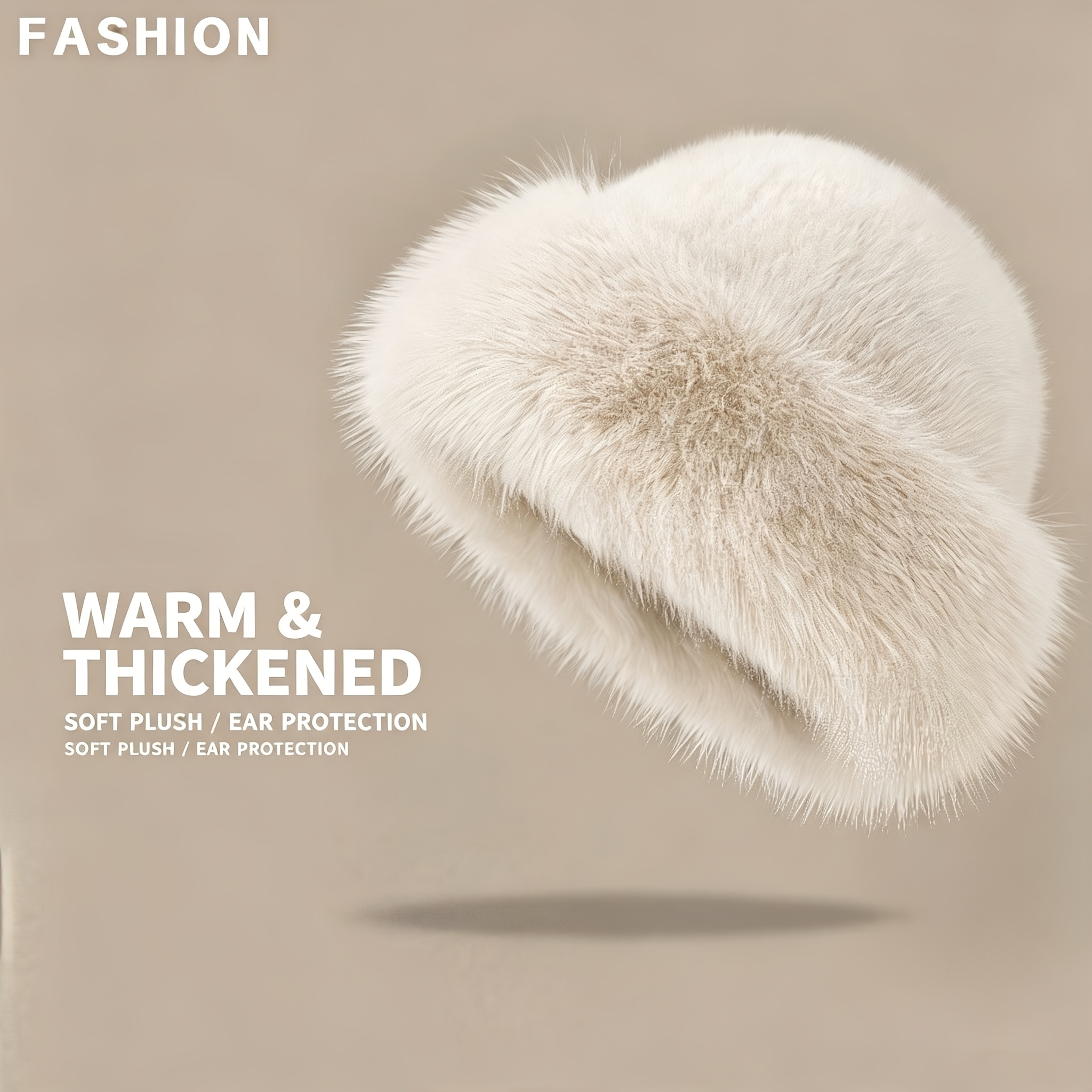 TEMU Women's Faux Fur Mongolian Hat, Soft Fluffy Windproof Winter Fisherman Hat, Thick Warm Fuzzy Plush Bucket Hat, Cold Weather Outdoor Thermal Hat