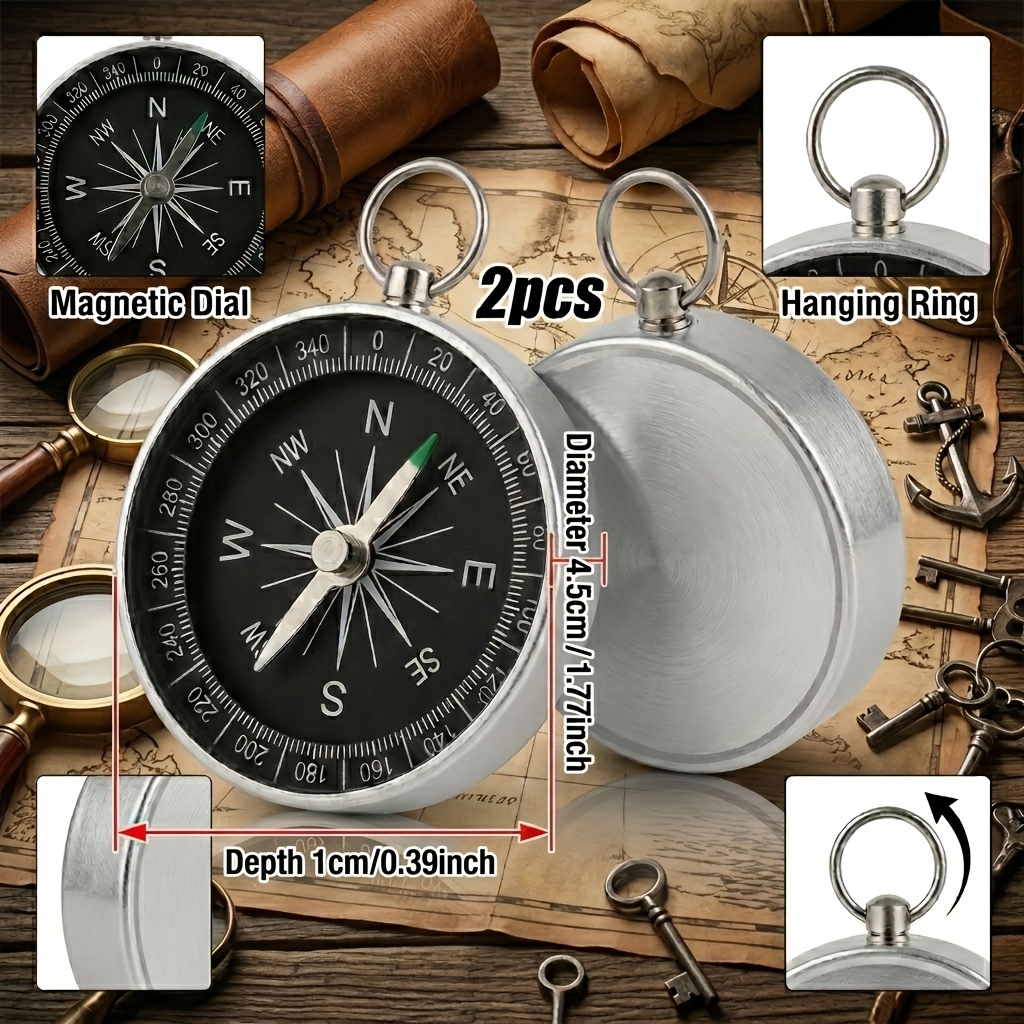 TEMU Lot de 2 boussoles de rechange argentées pour sorties quotidiennes, élégantes avec une texture, faciles à transporter pour une navigation