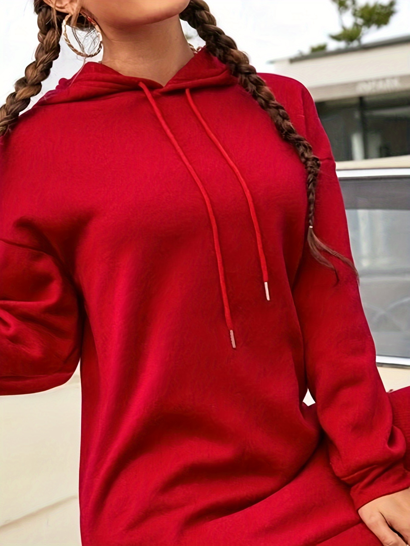 Women's Long Length Solid Color Sports Sweatshirt Hooded - Temu