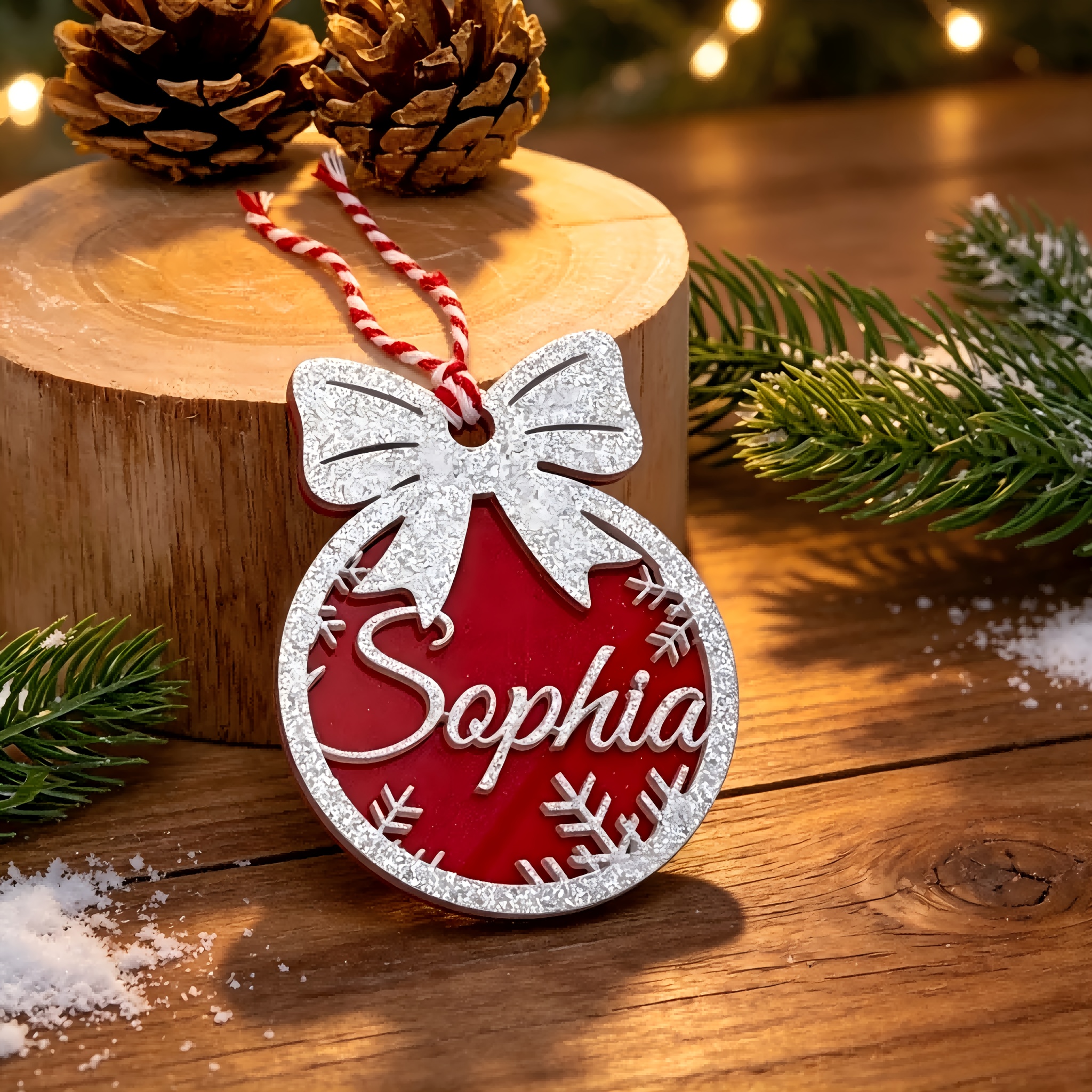 TEMU 2d Flat, 1 Custom Glitter Bow Christmas Ornament, Christmas Hanging Decoration, Personalized Name Christmas Ball Ornament, Hang Your Name On The