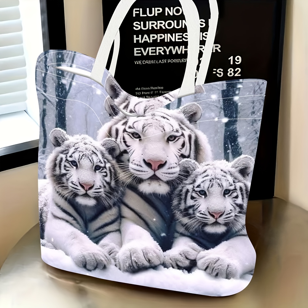 TEMU 1pc Casual Stylish Women's Travel Tote Bag With Snow Forest 3 Print Daily Outing Large Capacity Shoulder Handbag