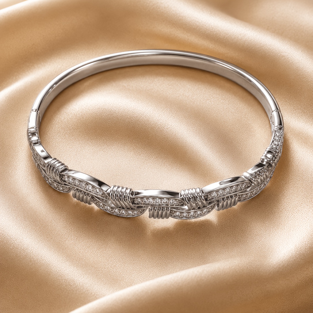 Multi-Strand Braided Chain-Link Bracelet with Sparkling Stone Clasps