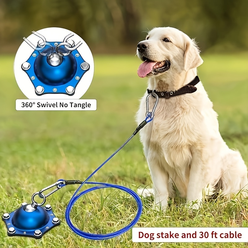 (2) Dog Stake with (2) Tie Out Cable - The Complete Tether System for Small  to Medium Pets to Play in The Yard