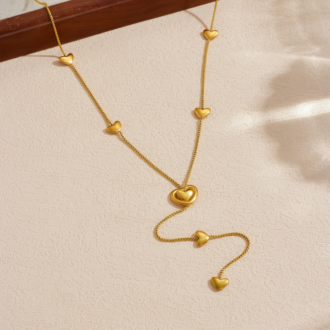Women's Golden Multi Heart-Shaped Pendant Adjustable Y-Shaped Necklace