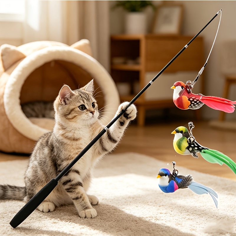 TEMU 180cm Cat Teaser Stick  Replacement Heads(random Color), Made Of Plastic Material, Providing A More Exciting Way To Cats From A Distance,