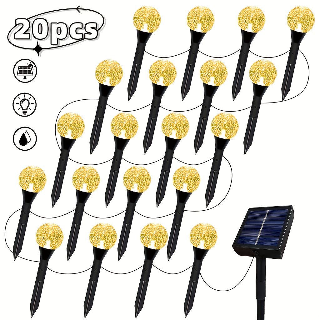 10/20/40 Led Solar Outdoor Crystal Path Lights, Garden Pathway Lights, Solar Powered, Button Control, 8 Lighting , Ip44, Garden, Park, Courtyard, Camping, Party Decorative Lights