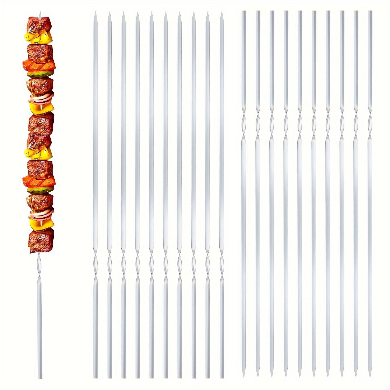 

20-pack Stainless Steel Bbq Skewers, 12.99 Inch Flat Metal Grilling Skewers For Kabobs, Beef, Shrimp, Chicken, And Vegetables, Durable Barbecue Skewer Sticks With Angle Tip Safe Piercing Design
