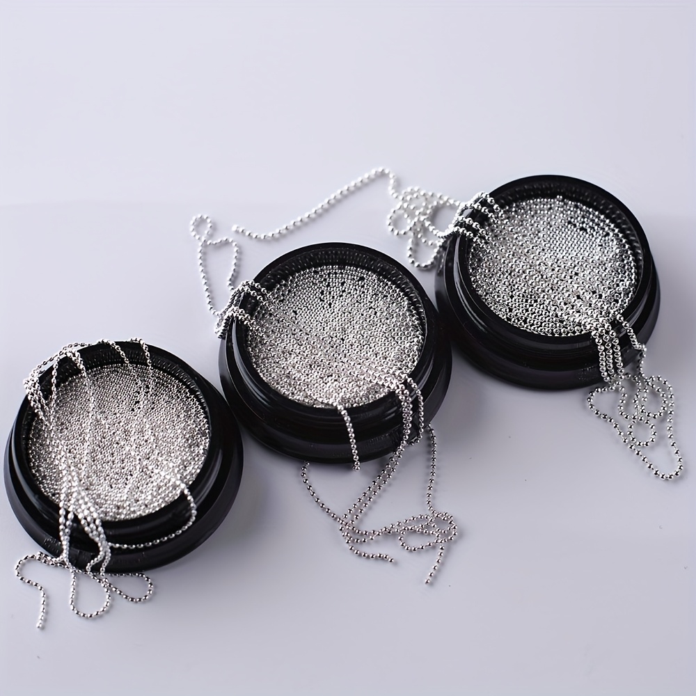 

Silvery Nail Bead Bottle Set, Includes 5g Silvery Steel Beads And A 100cm Long Silvery Chain, For Nail Decoration Diy, Other Creative Jewelry