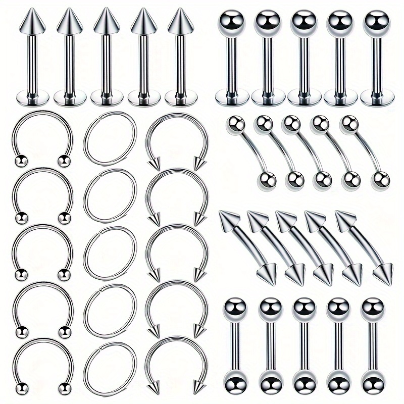 TEMU 40pcs Stainless Steel Eyebrow Studs, Tongue Studs, Lip Studs, Ear Studs, Nose Rings, Eyebrow Rings, Lip Rings, 10mm Male Piercing Jewelry Set