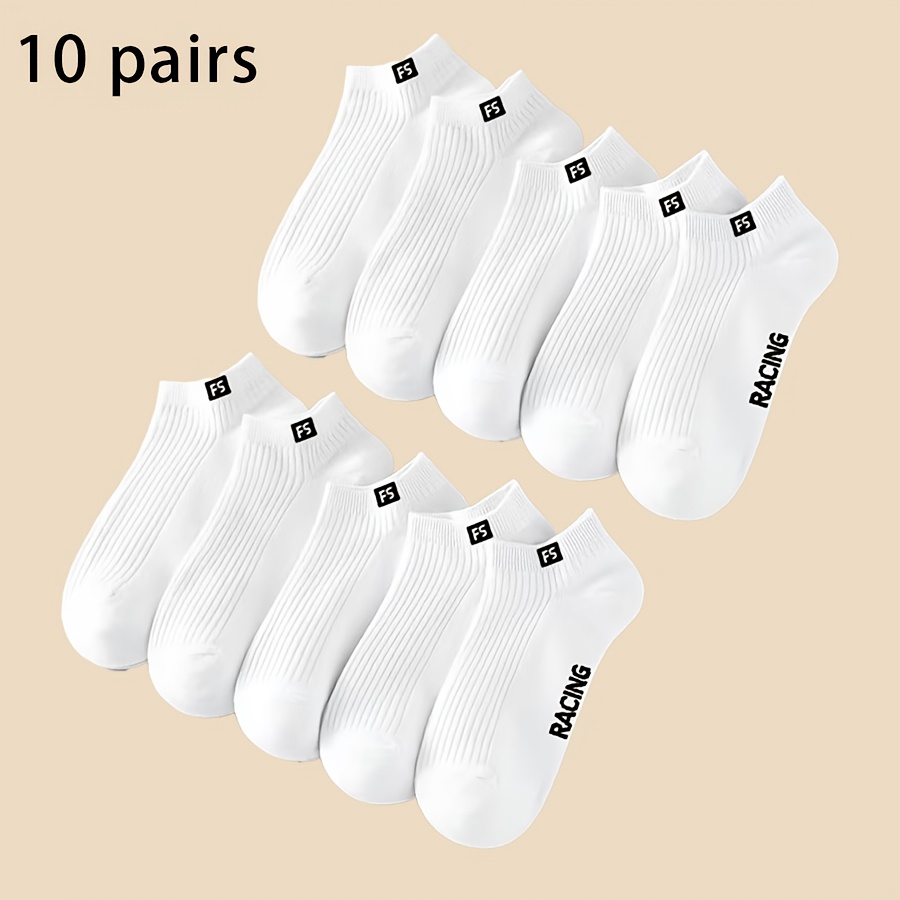 TEMU 10 Pairs Men's Socks Women's Socks Black White Short Socks Trendy Easy All-match Couple Socks Fashionable All-match Spring Summer Casual Sports