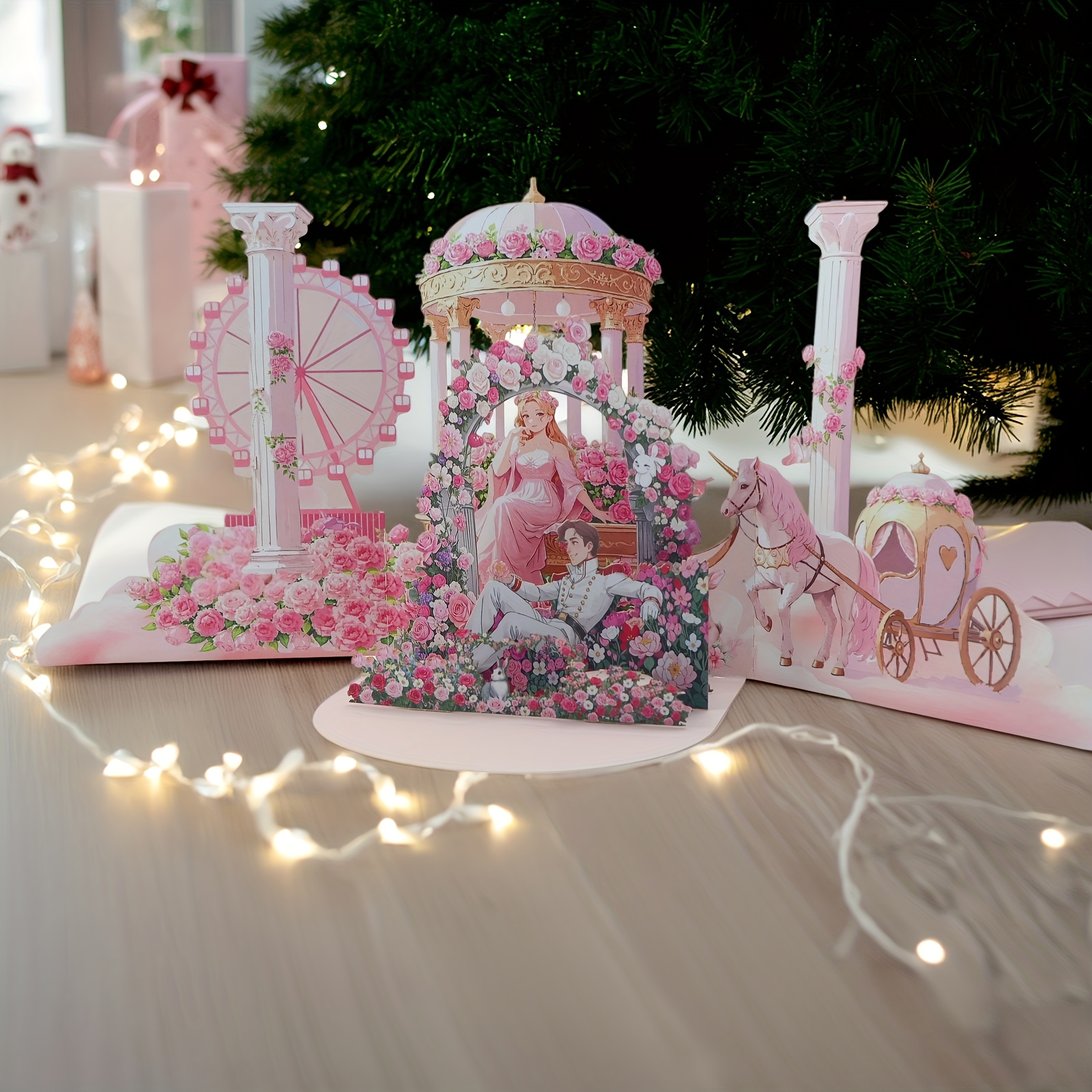 TEMU 3d Exquisite Greeting Card, - Beautiful Floral Gazebo And Carriage Theme Design, Suitable For Engagement Invitations, Valentine's Day, Wedding, Perfect For All Festive Occasions