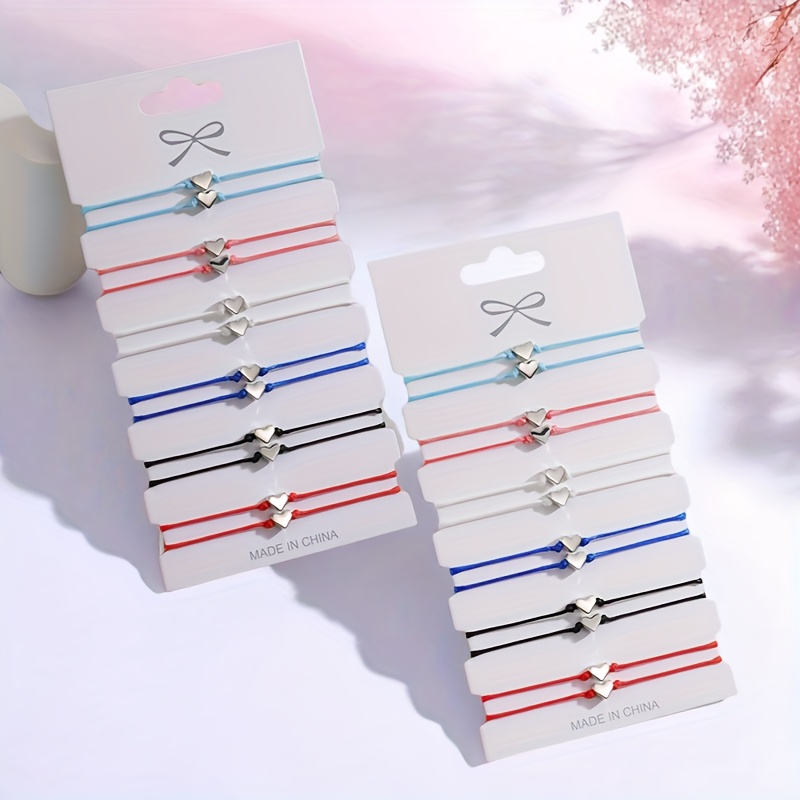E-shop 24 farbige Seil-Knoten-Herz-Karten-Perlenarmbänder zum Schichten, geeignet für Familien, als Feiertagsgeschenk, Accessoires für Freundschaft