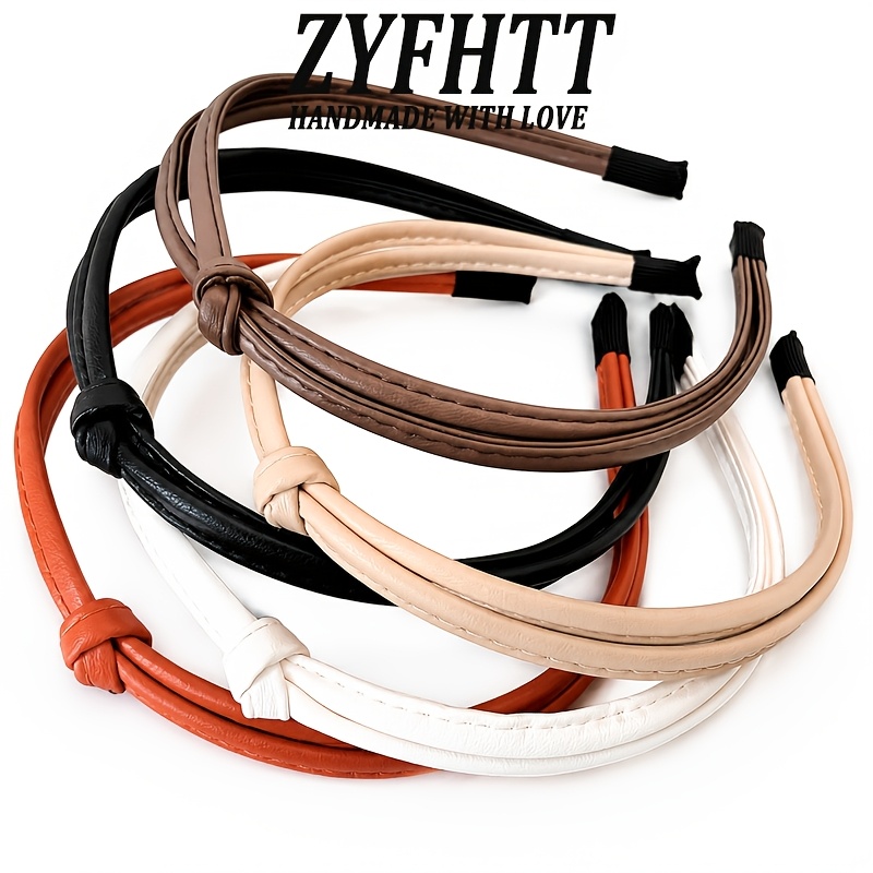 E-shop 5er-Set Einfaches Kunstleder Schmaler Rand Stirnband für Damen Elegantes Gesichtswasch-Stirnband Modisches Haarband Haarverzierungen