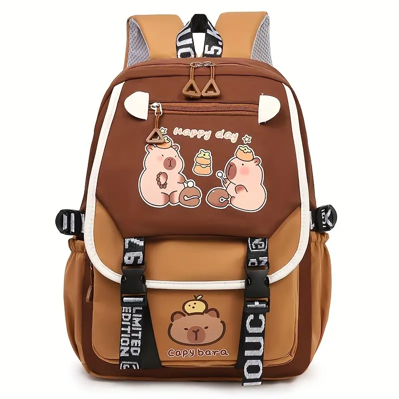 new cute capibara pattern backpack large capacity fashion casual school bag details 0