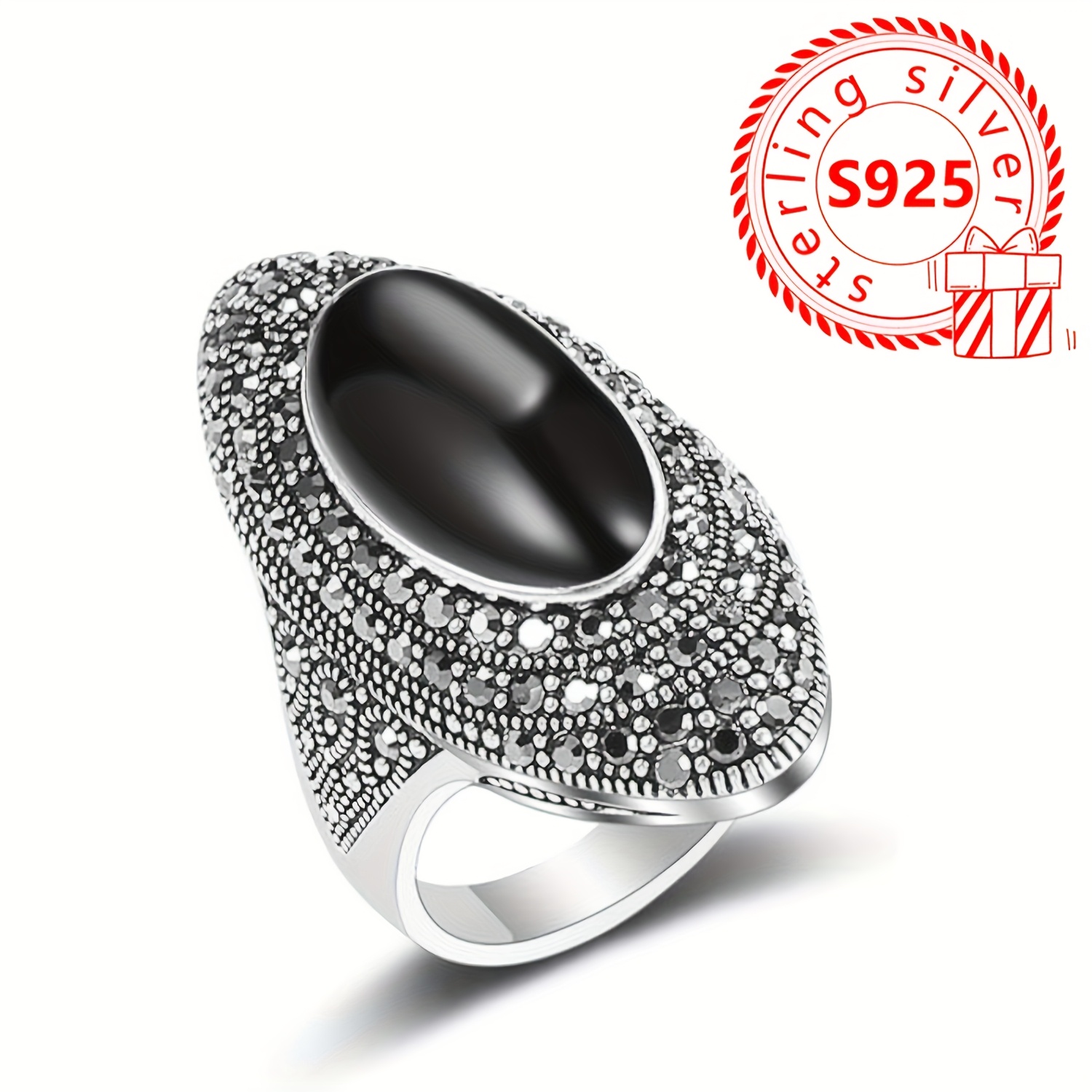 Vintage Inspired 925 Silver Ring with Agate Stone