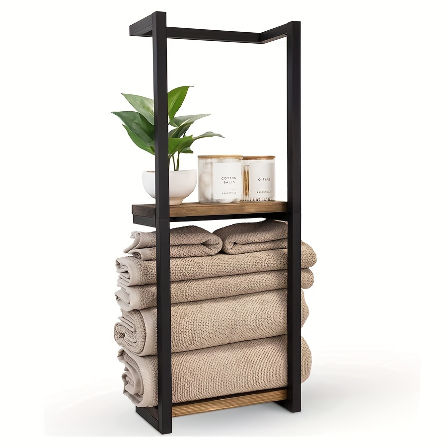 

1pc Elegant 2-tier Wall Mounted Towel Rack, Cast Design, Metal Pipe Included, For Large Folding Towels, Bathroom Storage Organizer, Decorative Shelf For Home & Rv Camping