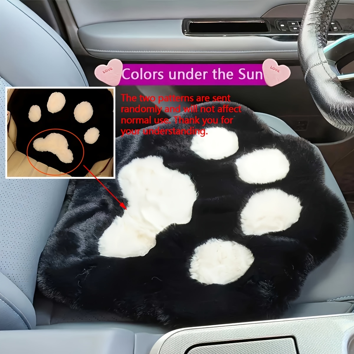 [cat Paw Cushion] Car Plush Car Seat Cushion Cute Cat Paw Cushion Fashion Interior Decoration (random 2 Patterns, See Picture Label For Details)