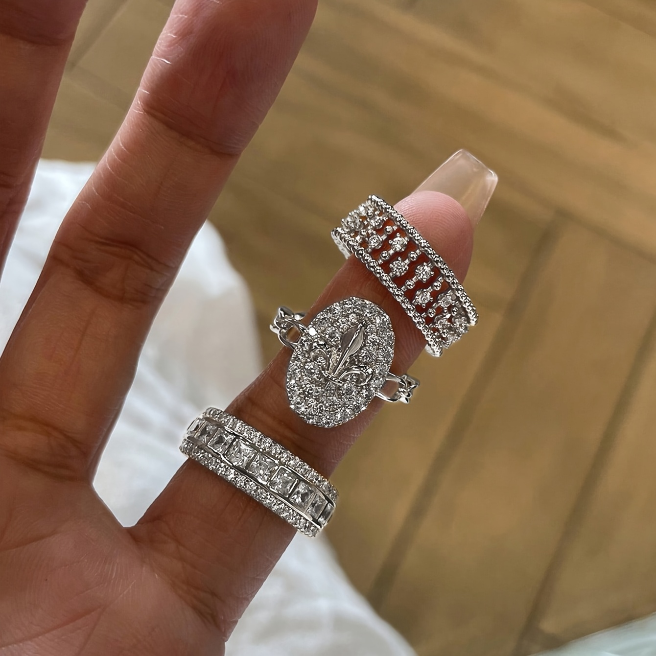 TEMU 3-delige Ringset in Stijl! Elegante Temperament Luxe Vintage Cubic Zirkonia Ingelegd Licht Luxe Premium Stapelbare Ringset Geschikt voor Vrouwen
