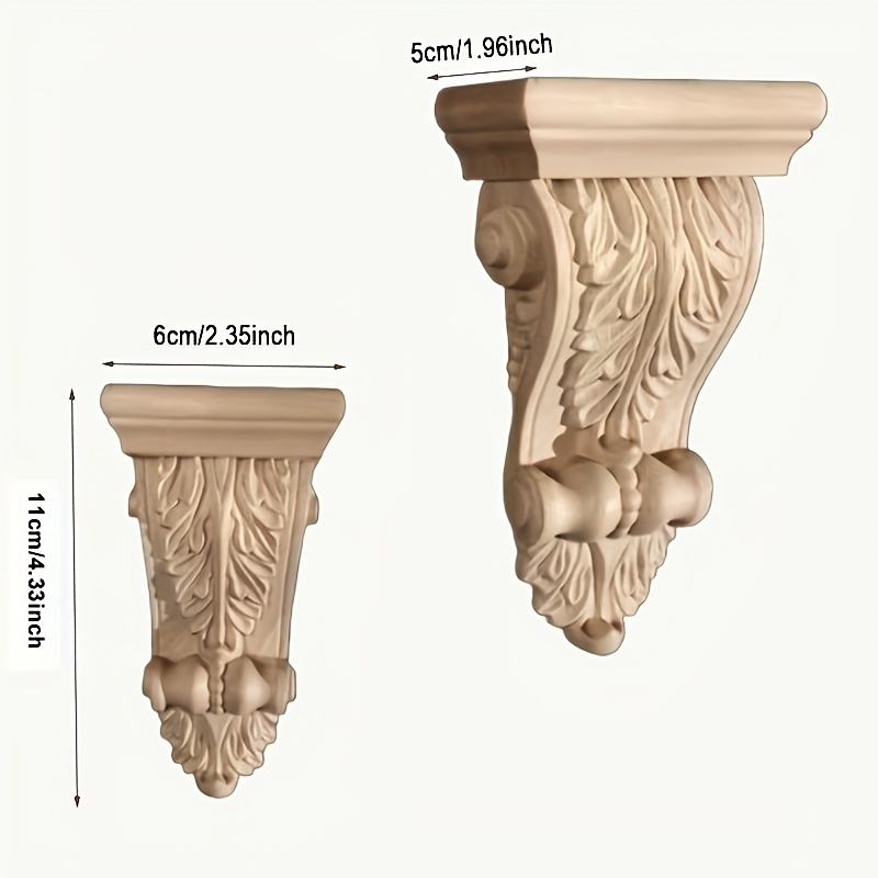 Image of 1pc French European Carved Wooden Fireplace Mantel Decorative , Cabinet Side Column Ornament, Orientation Wooden Bracket For Home Decor