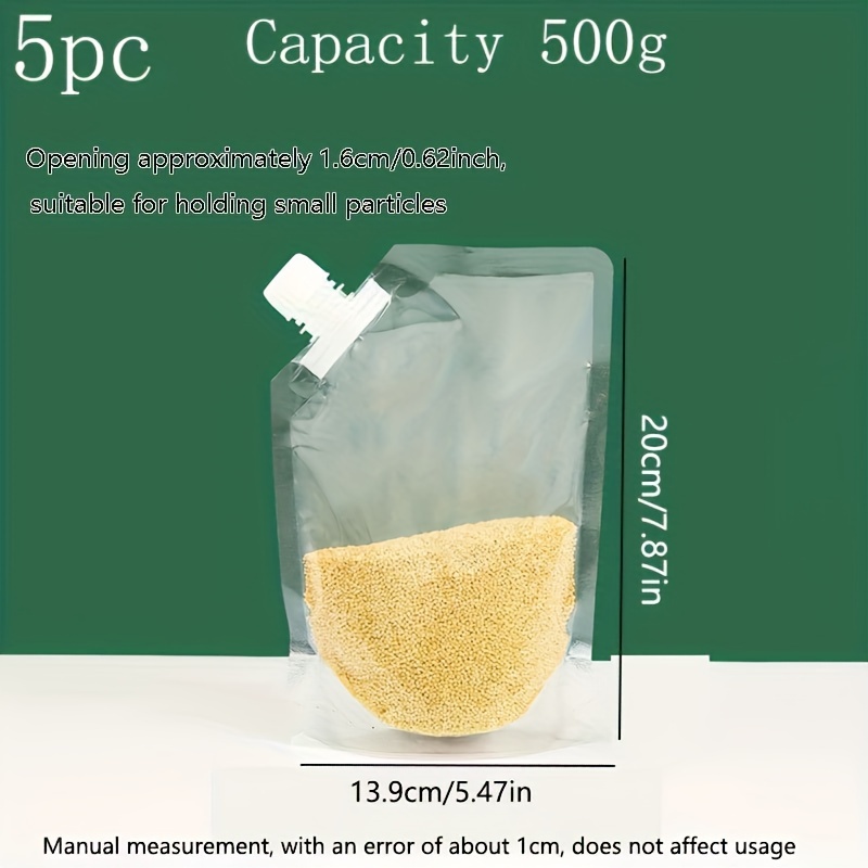 5 bolsas reutilizables para almacenar alimentos con boquilla - A prueba de fugas, a prueba de humedad y sello de conservación fresca, adecuadas para granos, nueces, snacks, etc. - Elementos esenciales para la cocina