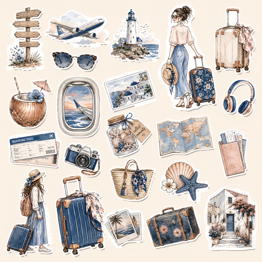 TEMU 1 Set, Travel Theme Stickers, Stickers, Handmade Journal Stickers