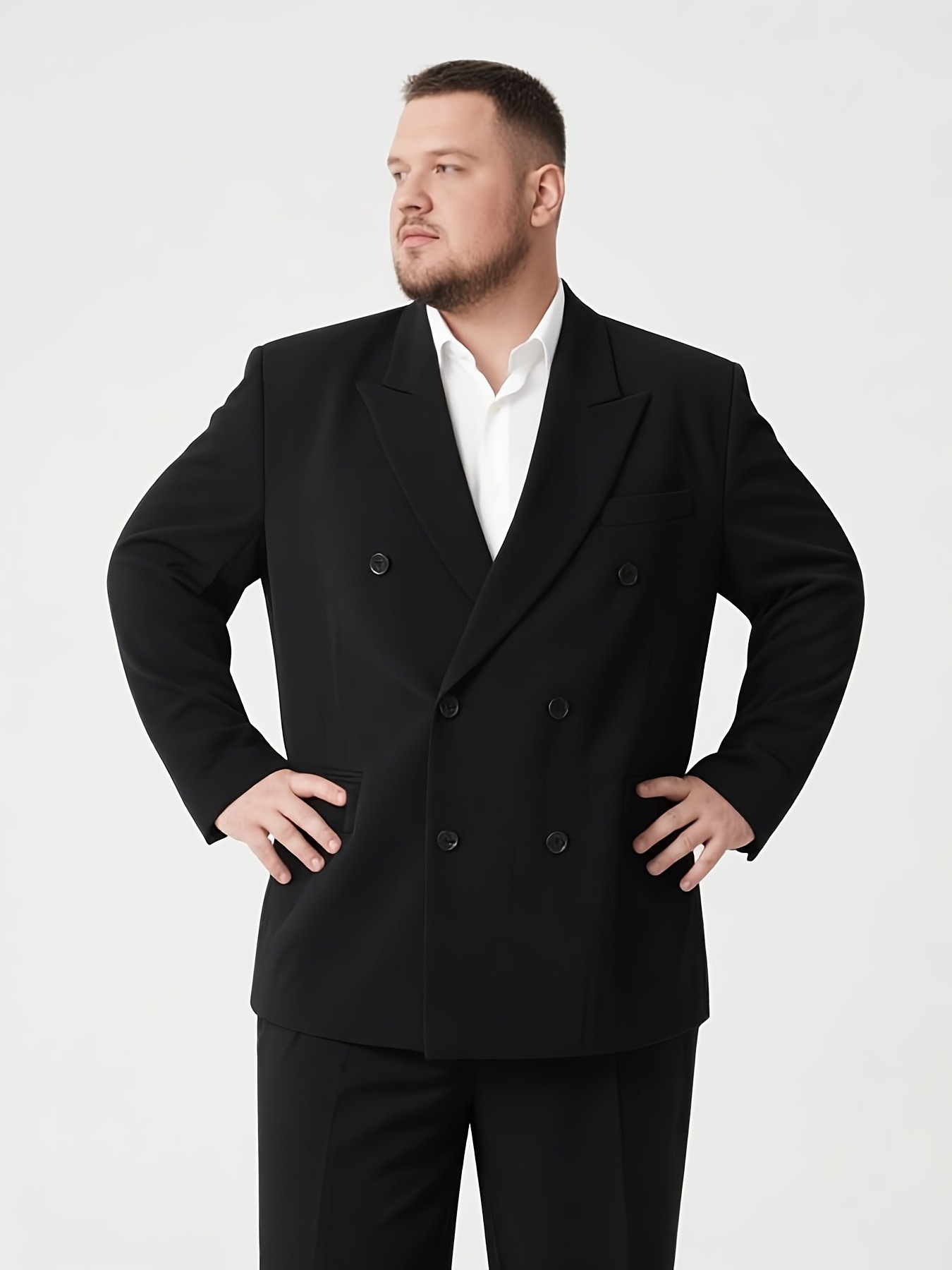 2pcs plus size mens suit double breasted formal business jacket pants big tall fit stretchy waist   business   graduation weddings parties plus size