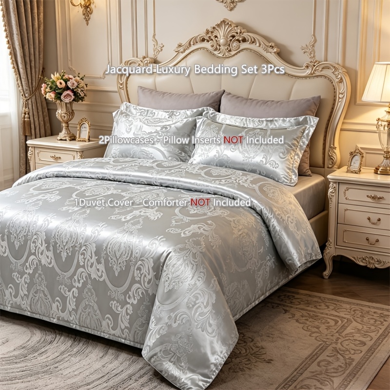 Image of 3pcs Jacquard Bed Duvet Cover Set With Pillowcases, Bedding, Single And Double Sizes, Comforter/pillow Inserts Not Included