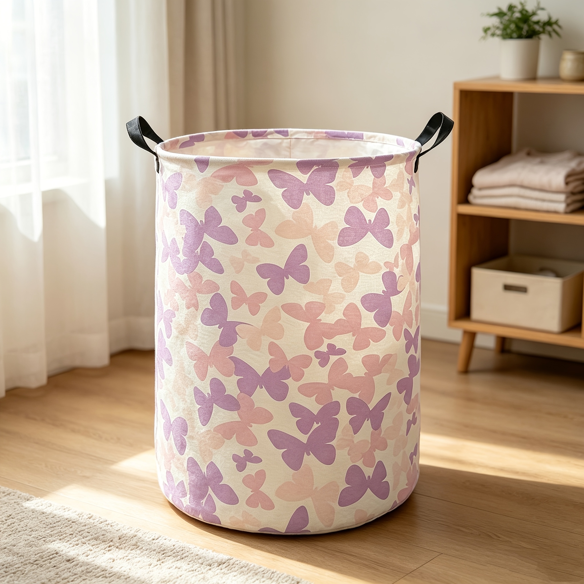 TEMU 1 panier de rangement motif papillon, panier à linge, panier cadeau rose, panier à linge pour la décoration de chambre, paniers à linge