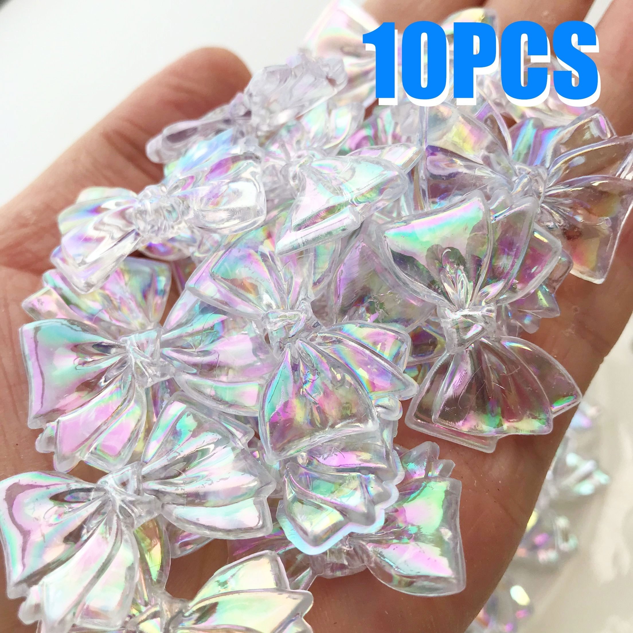10pcs/21mm*31mm Acrylic Transparent Colorful Bow Tie Straight Hole Bow Tie Beaded Mobile Phone Chain Car Key Chain Pendant