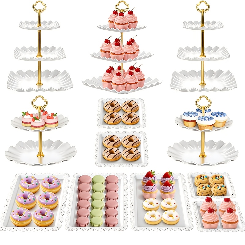 TEMU Plastic Cake Stand, 12pcs Pink Dessert Table Display Set, 3-layer Cake Tower And 2-layer Cake Stand, Suitable For , Candies, , Baby Showers,