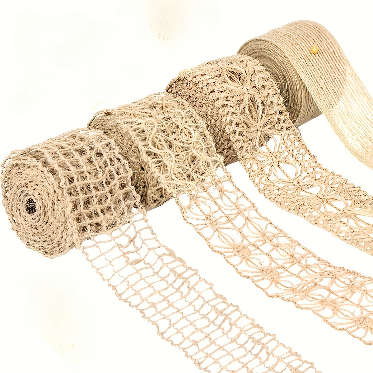Image of 4 Rolls Of Burlap Ribbon: Natural Jute Burlap Ribbon, Mesh Burlap Ribbon, Weed Control Ribbon - Perfect For Diy Crafts, Holiday Parties, And Home Decoration Packaging