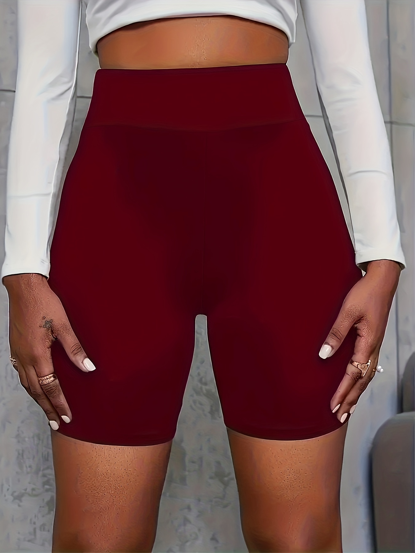 Women's High-Waist Stretchy Shorts - Soft, Casual Solid Color Leggings for Spring & Summer, Machine Washable, Polyester/Spandex Blend, Smooth Fabric, Mid-Thigh Length