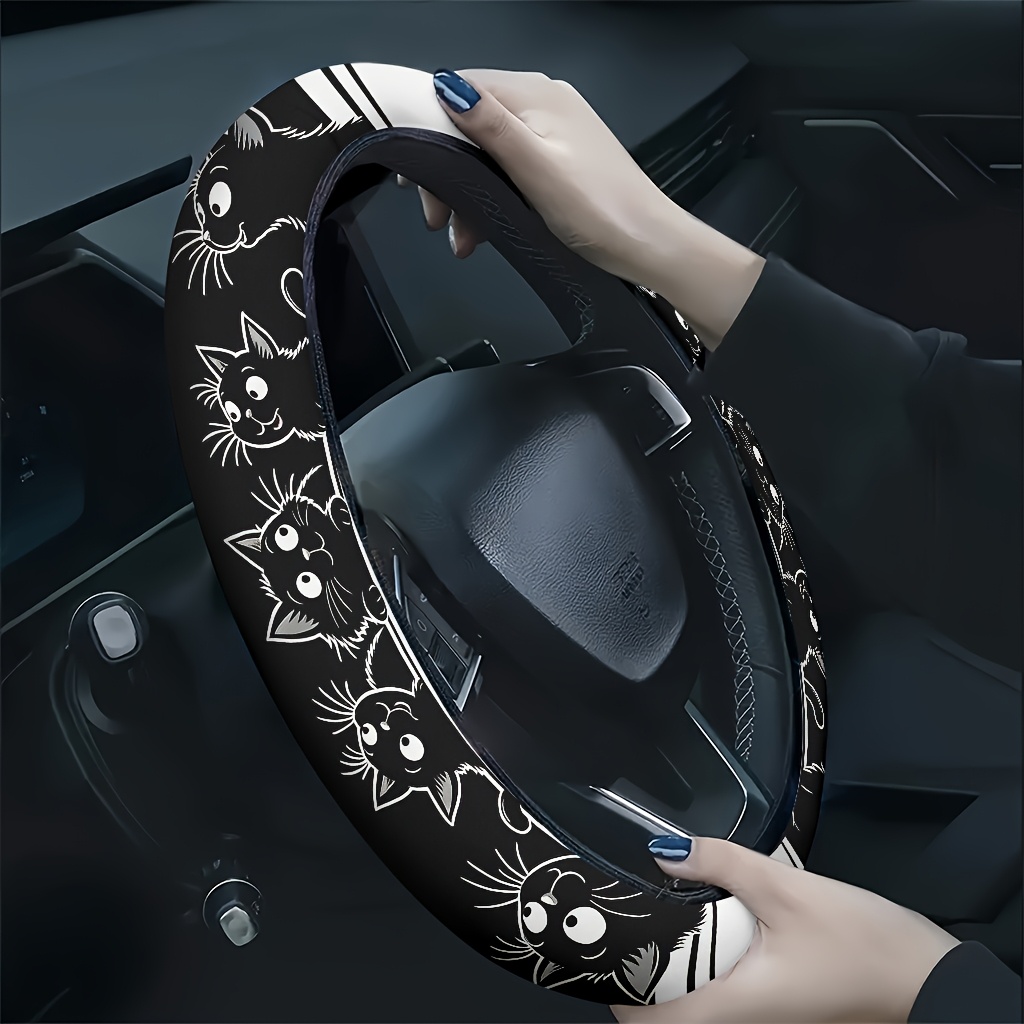 TEMU 1 negra para volante de coche con diseño de gato , y transpirable, la fatiga de , uso para todas , accesorio de coche de moda, un regalo para el