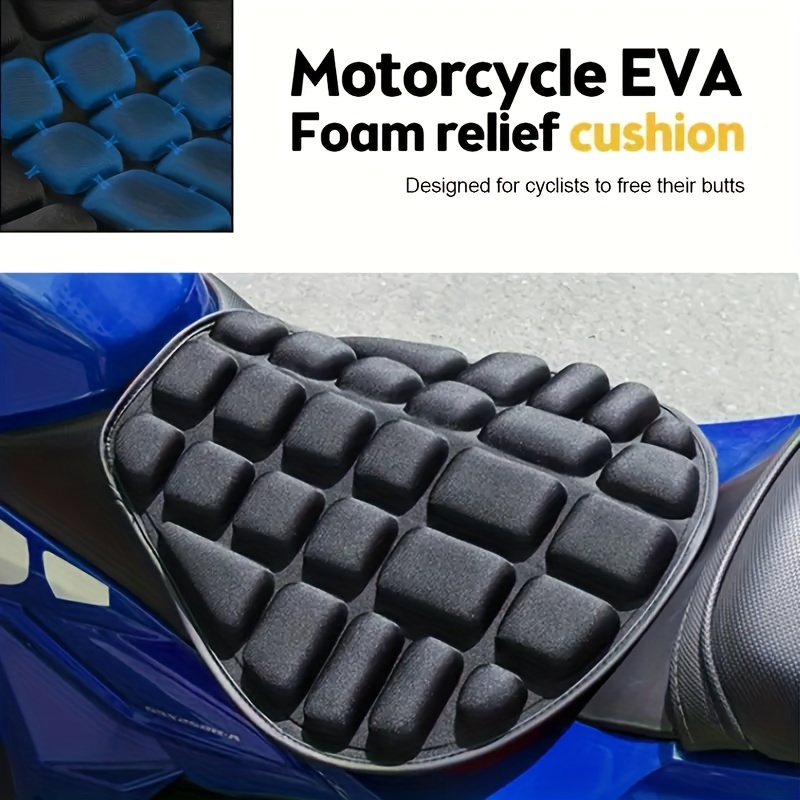 TEMU Eva Motorcycle Seat Cushion Cover - Anti-slip, Shock-absorbing Gel Pad For Motorbike Scooter, Breathable, Heat-resistant