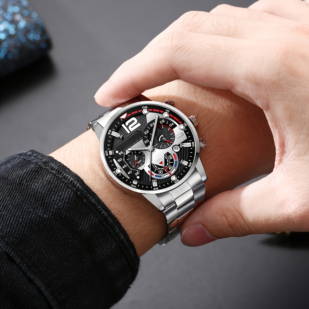 6pcs Men's Elegant Business Steel Strap Watch Set