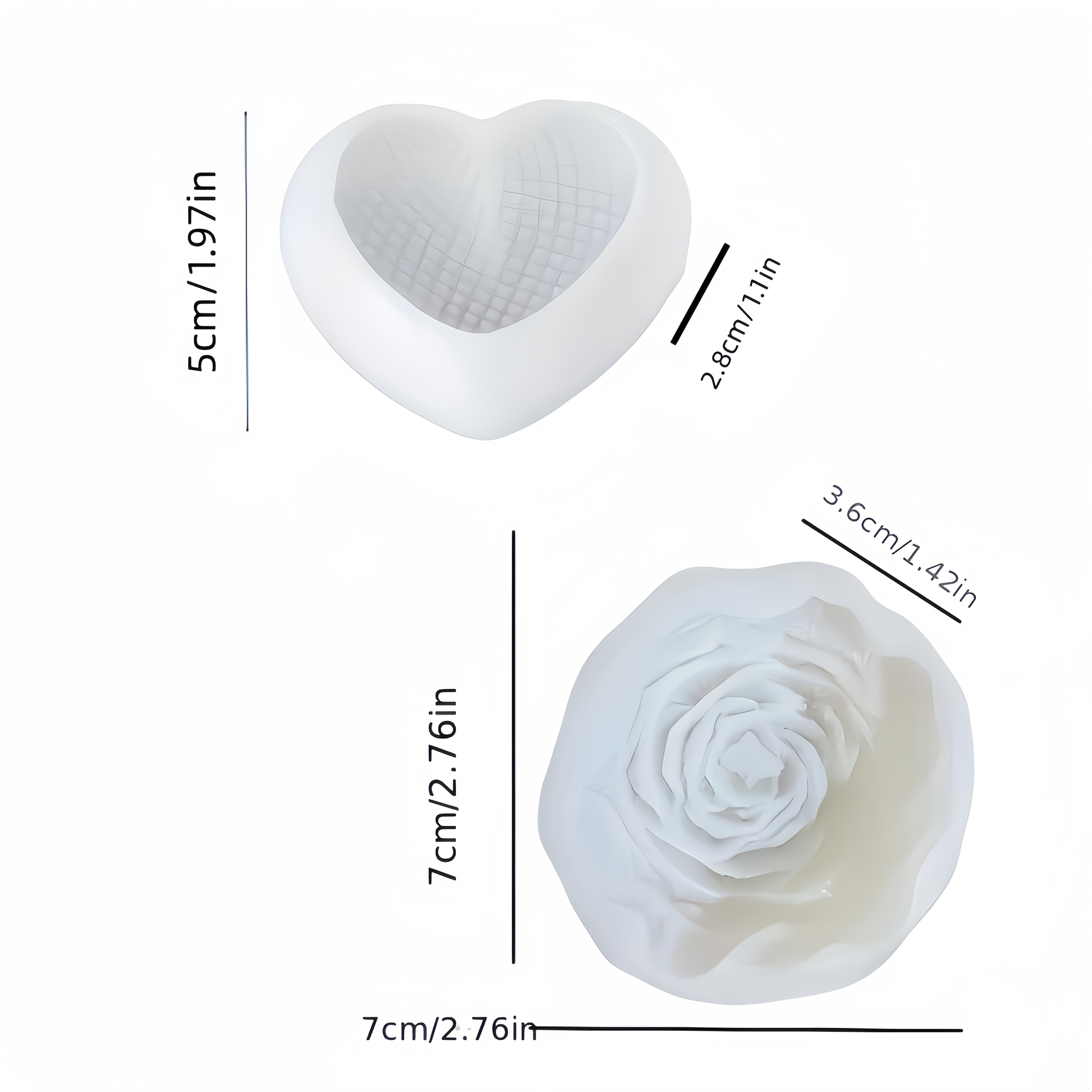 TEMU Stampo per candele 2 pezzi a forma di peonia e cuore intrecciato, stampo per candele e fai da te, stampo flessibile antiaderente per di resina,