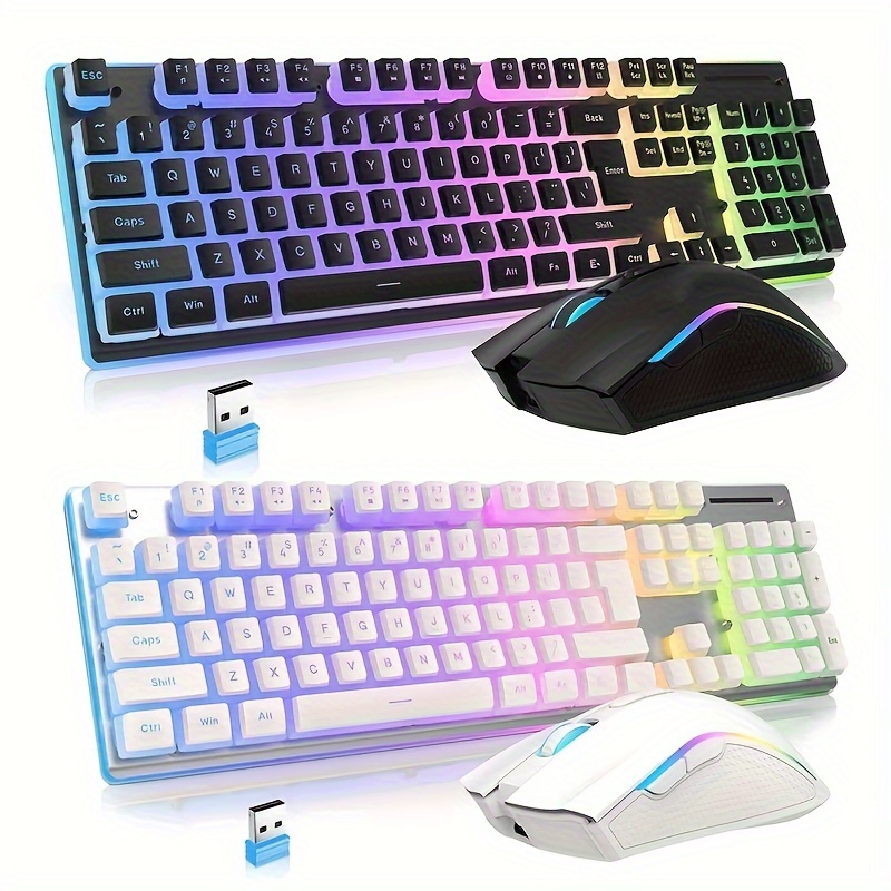 

Wireless Gaming Keyboard And Mouse Combo, Translucent Pudding Keycap, 3650mah Rechargeable Battery, Rgb Ergonomic Mechanical Keyboard, 4800 Rainbow Led Mute Mouse 2.4g Usb For Pc/mac